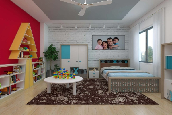A multifunctinal kids Bedroom with a play area