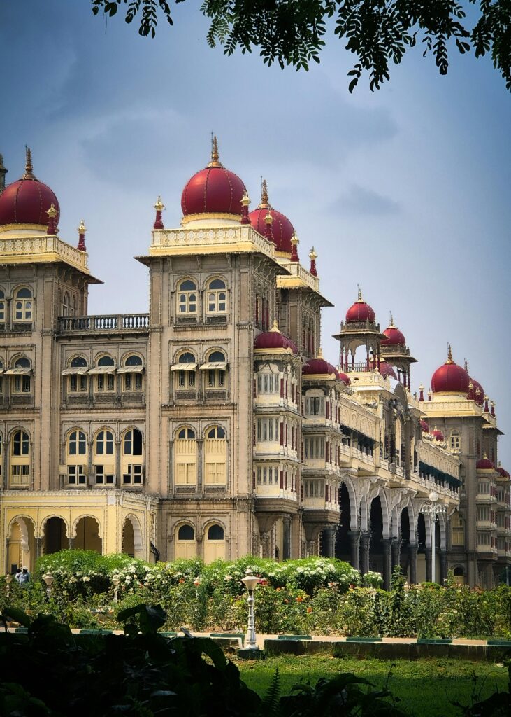 Stunning view of the Mysore Palace in Mysuru, India, showcasing its architectural grandeur.